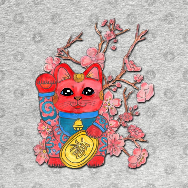 Red Lucky Cat by JenStedman73